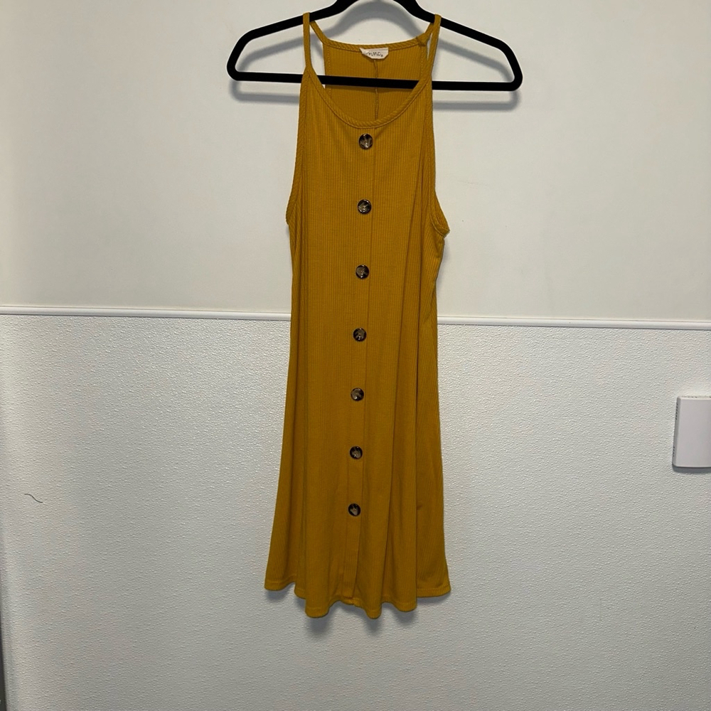 Women's Pinc Dress Size XL Extra Large Mustard Yellow Brown buttons sleeveless